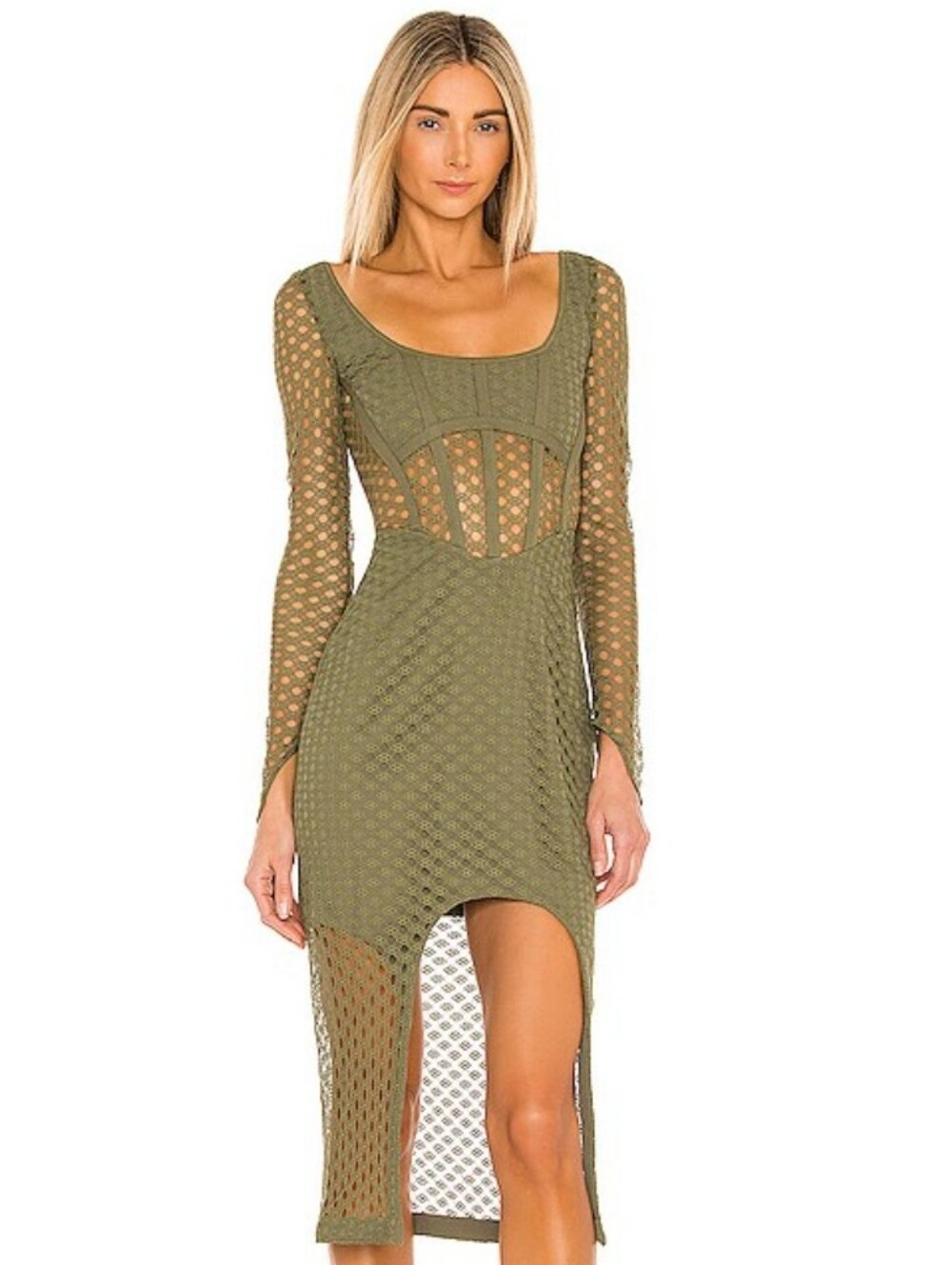 Dion Lee Olive Green Long Sleeve Lace Bodycon Dress